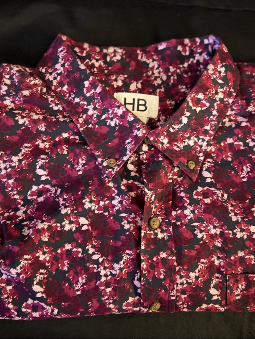 HB Men’s Floral Button-Down Shirt in Burgundy and Pink
